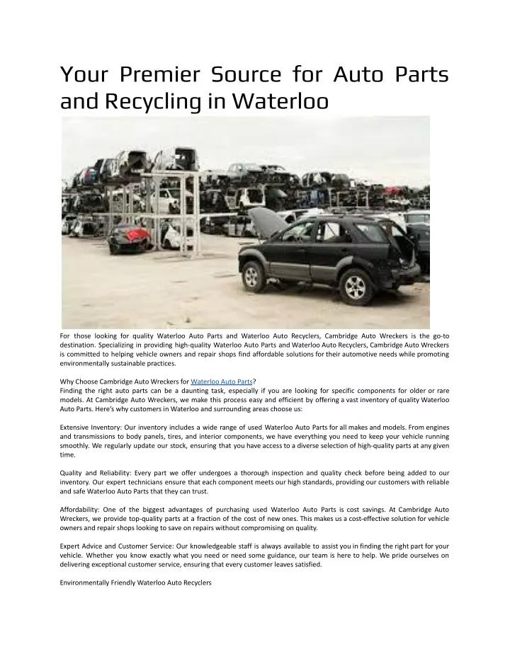 PPT - Your Premier Source for Auto Parts and Recycling in Waterloo PowerPoint Presentation - ID:13670420