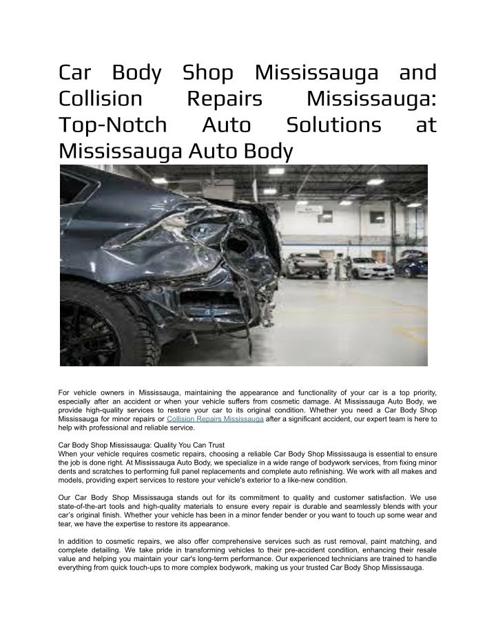 PPT - Car Body Shop Mississauga and Collision Repairs Mississauga Top-Notch Auto Solutions at Mississauga Auto Body PowerPoint Presentation - ID:13759043