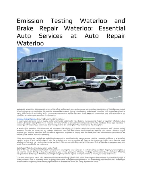 Emission Testing Waterloo and Brake Repair Waterloo  Essential Auto Services at Auto Repair Waterloo.pdf